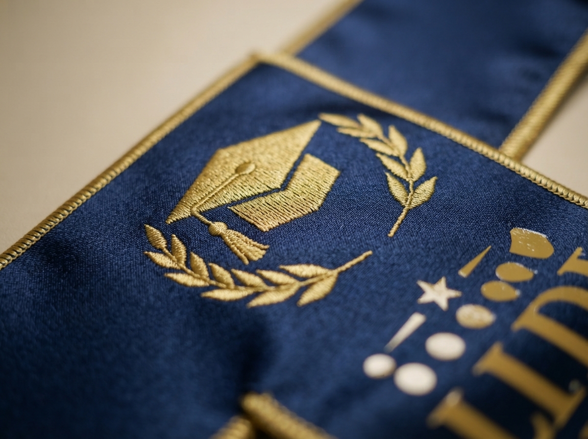 Detail sablon dan bordir selempang wisuda